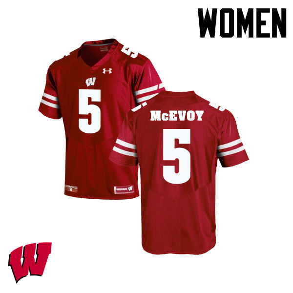 Women Winsconsin Badgers #5 Tanner McEvoy College Football Jerseys-Red - Click Image to Close